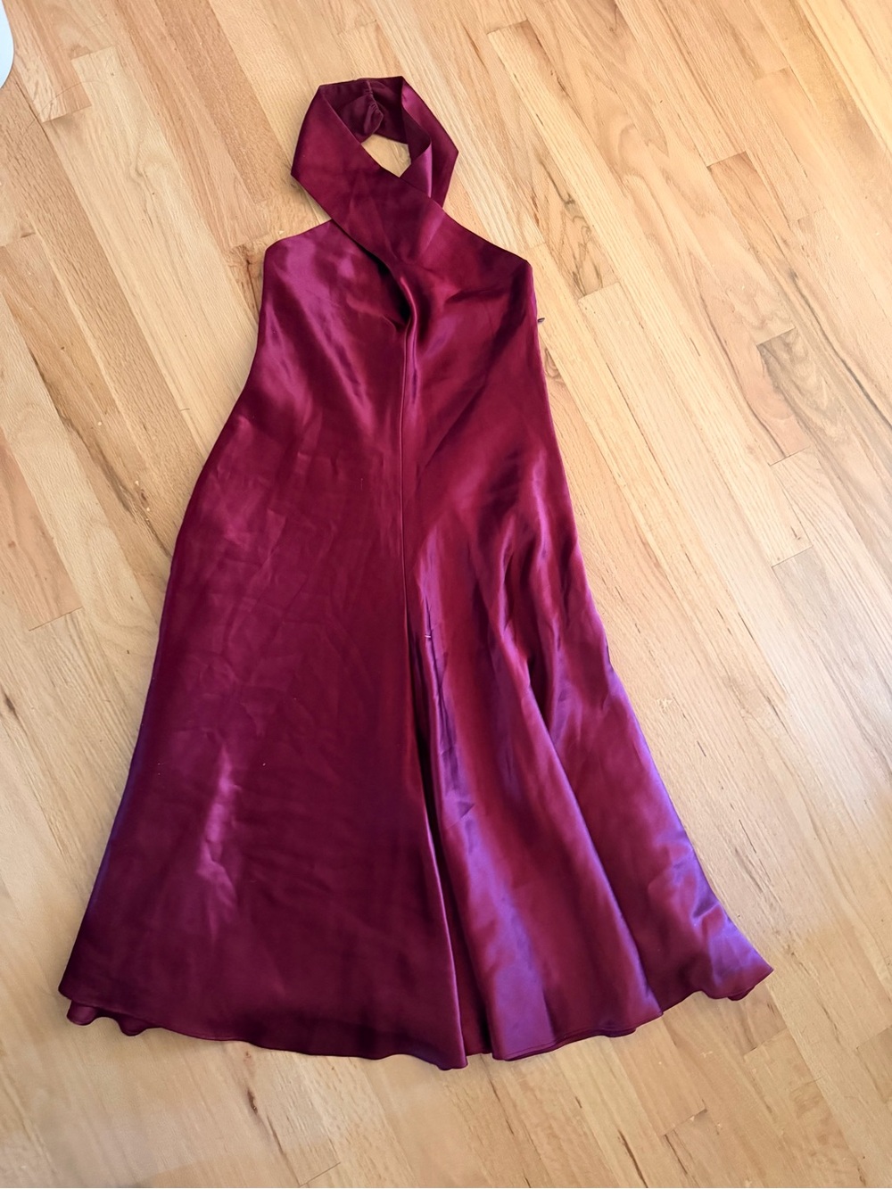 Elegant Burgundy Halter Satin Dress